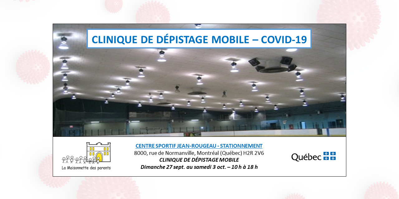 Affiche (VF)_CLINIQUE DE DÉPISTAGE MOBILE_COVID-19 (27 sept. au 3 oct. 2020) – La MDP – PNG